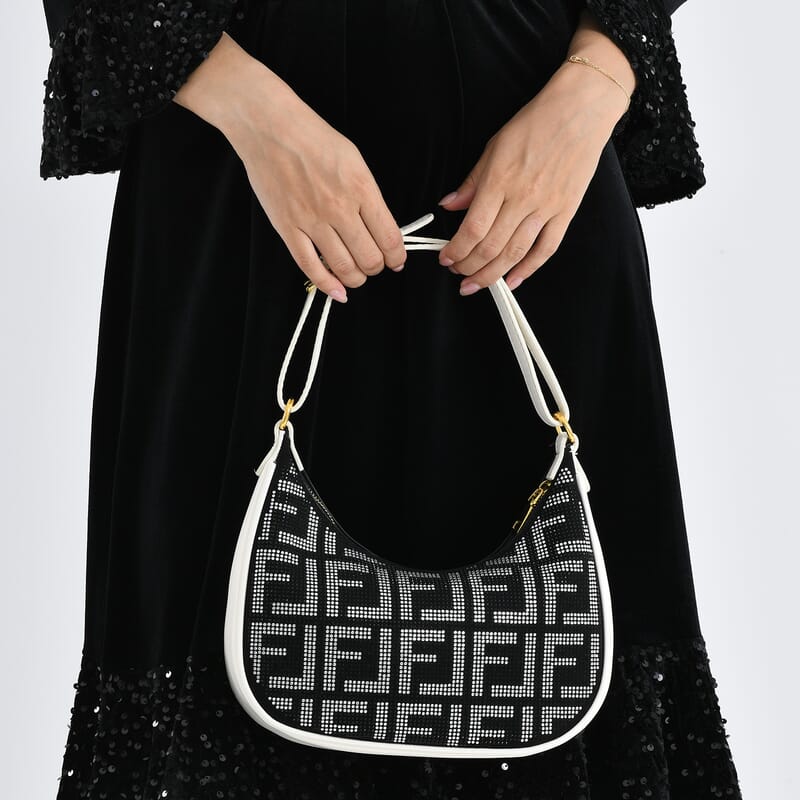 La Marey Beige Faux Leather and Rhinestone Crossbody Bag with Shoulder Strap