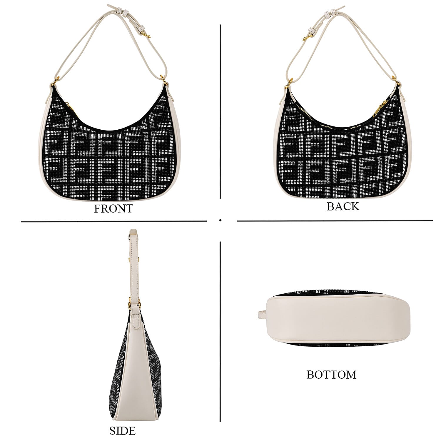 Warehouse Blowout Deal La Marey Beige Faux Leather and Rhinestone Crossbody Bag with Shoulder Strap