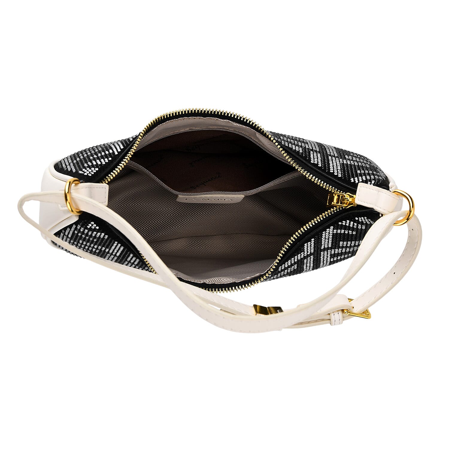 Warehouse Blowout Deal La Marey Beige Faux Leather and Rhinestone Crossbody Bag with Shoulder Strap