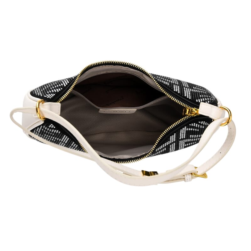 La Marey Beige Faux Leather and Rhinestone Crossbody Bag with Shoulder Strap