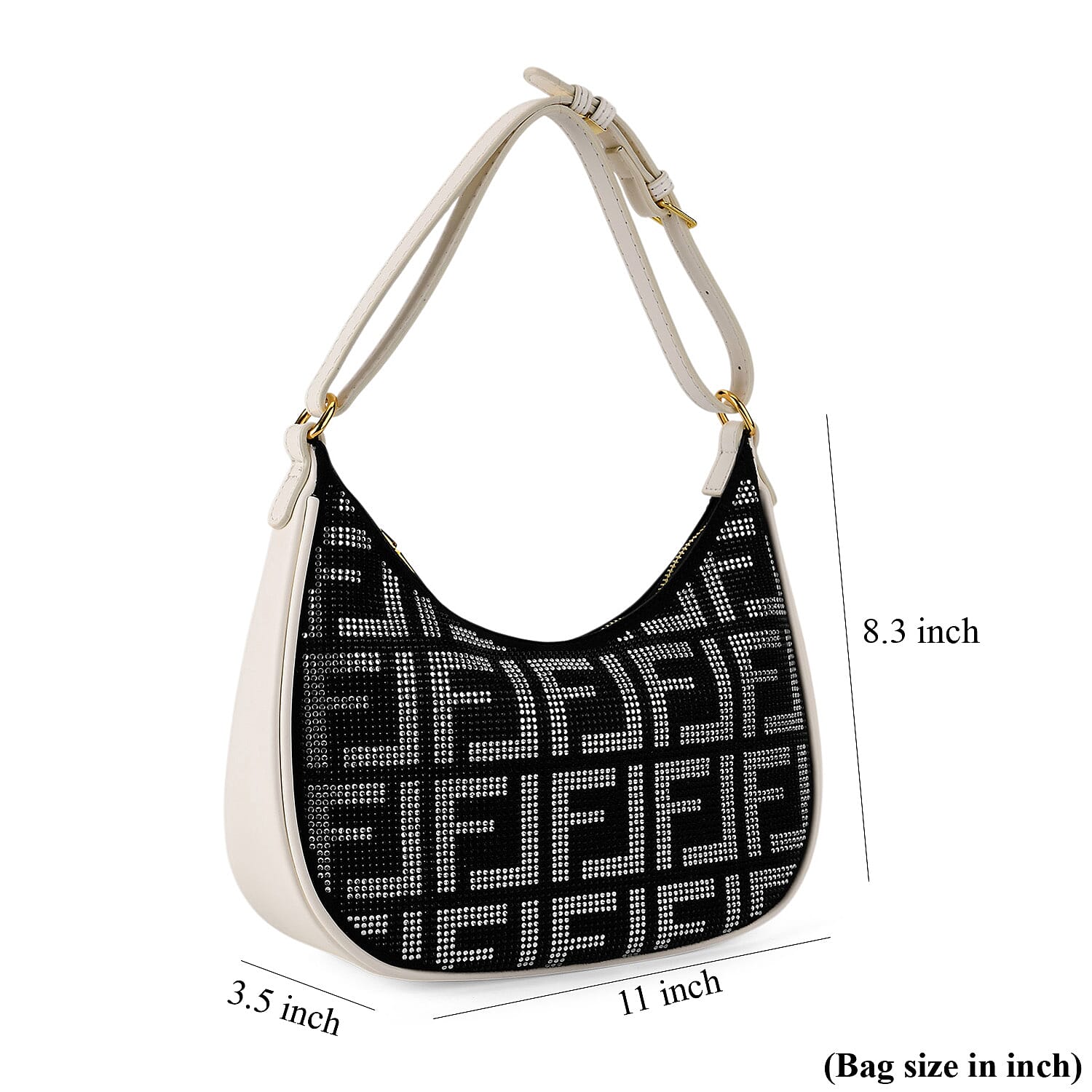 La Marey Beige Faux Leather and Rhinestone Crossbody Bag with Shoulder Strap