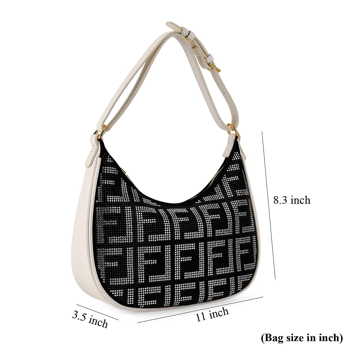 Warehouse Blowout Deal La Marey Beige Faux Leather and Rhinestone Crossbody Bag with Shoulder Strap image number 7