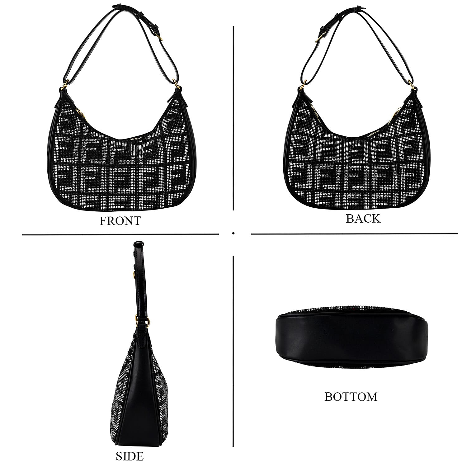 Warehouse Blowout Deal La Marey Black Faux Leather and Rhinestone Crossbody Bag with Shoulder Strap