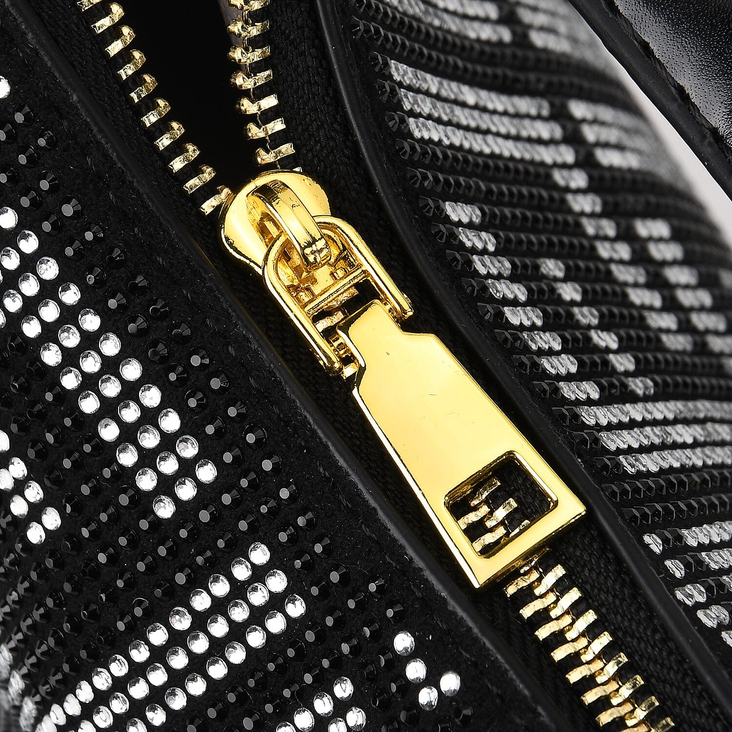Warehouse Blowout Deal La Marey Black Faux Leather and Rhinestone Crossbody Bag with Shoulder Strap