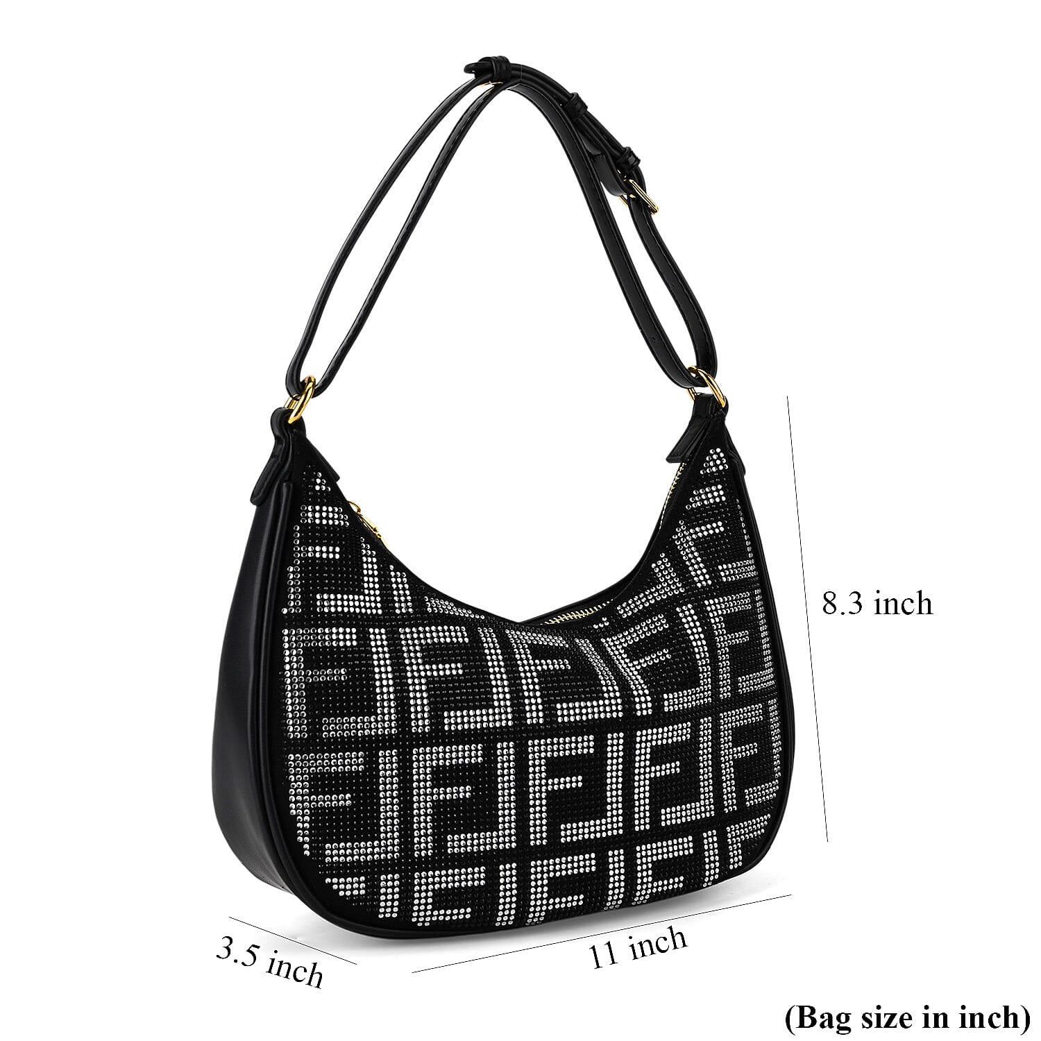 La Marey Black Faux Leather and Rhinestone Crossbody Bag with Shoulder Strap