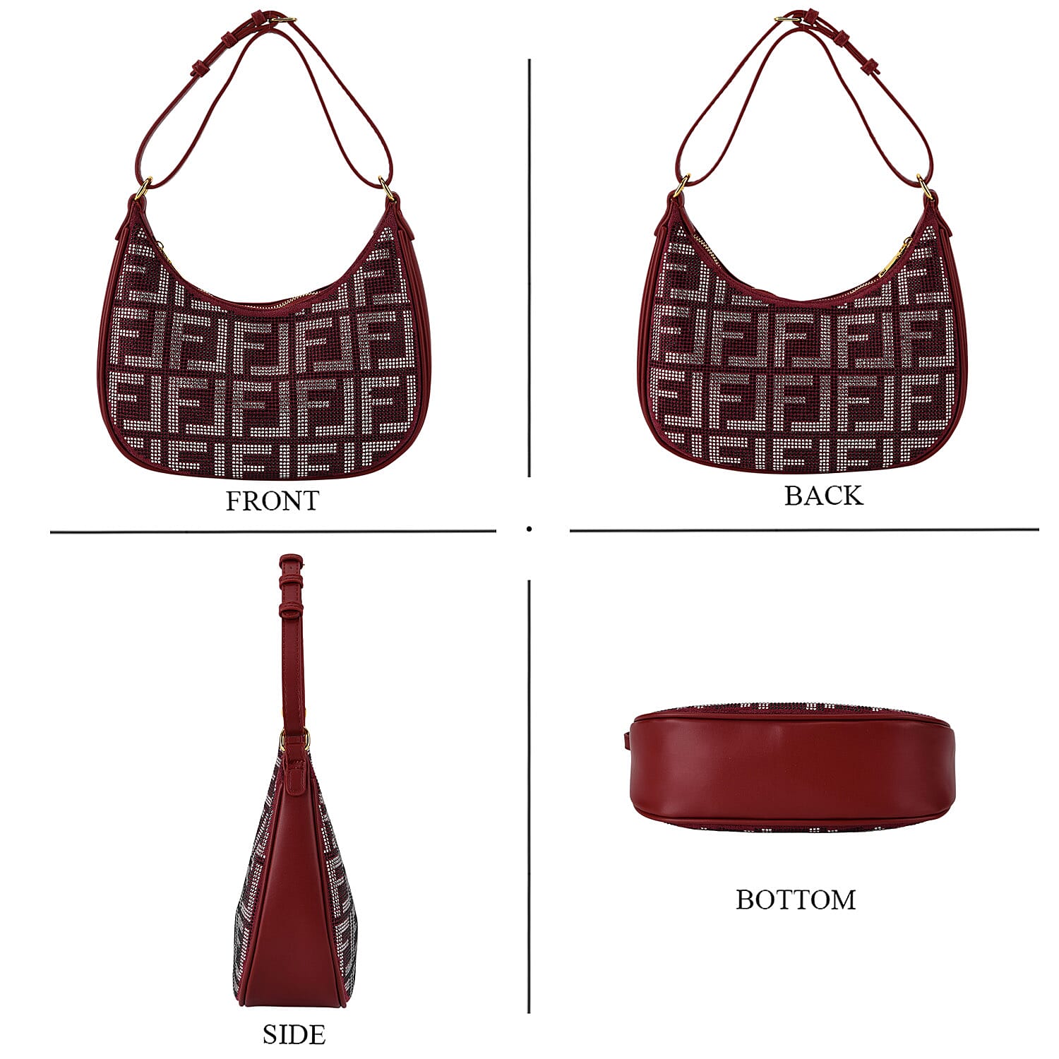Warehouse Blowout Deal La Marey Burgundy Faux Leather and Rhinestone Crossbody Bag with Shoulder Strap