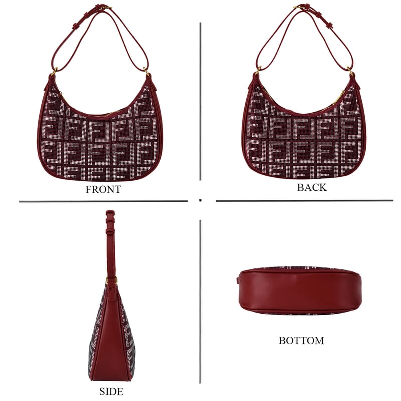 La Marey Burgundy Faux Leather and Rhinestone Crossbody Bag with Shoulder Strap