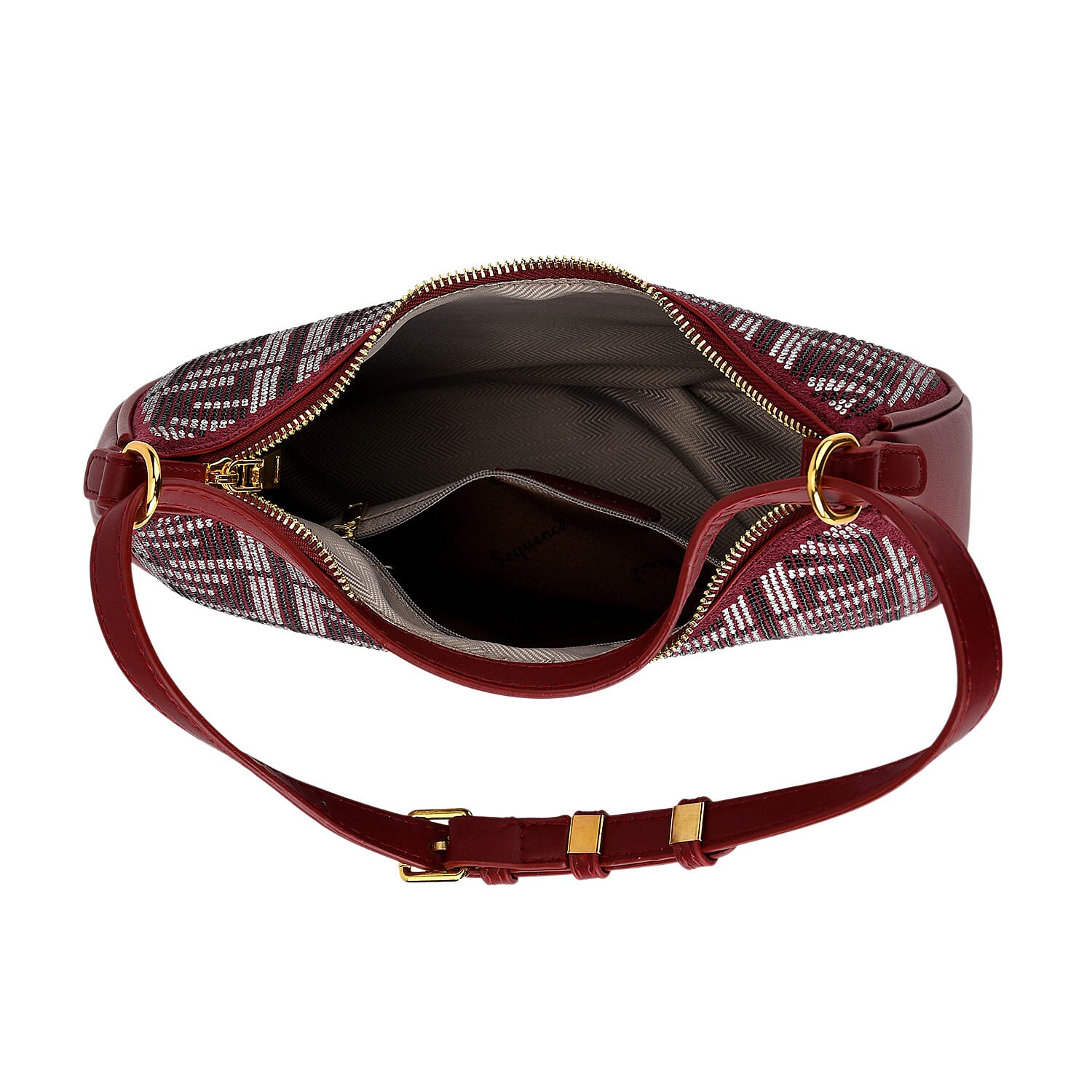 Warehouse Blowout Deal La Marey Burgundy Faux Leather and Rhinestone Crossbody Bag with Shoulder Strap