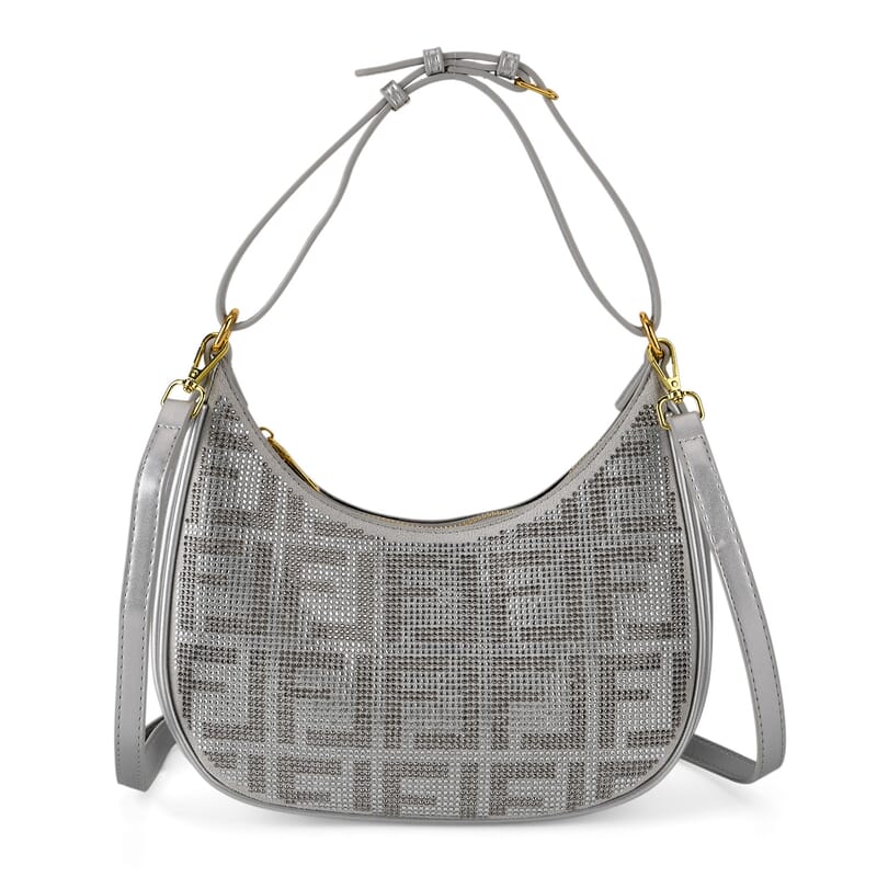 La Marey Silver Faux Leather and Rhinestone Crossbody Bag with Shoulder Strap
