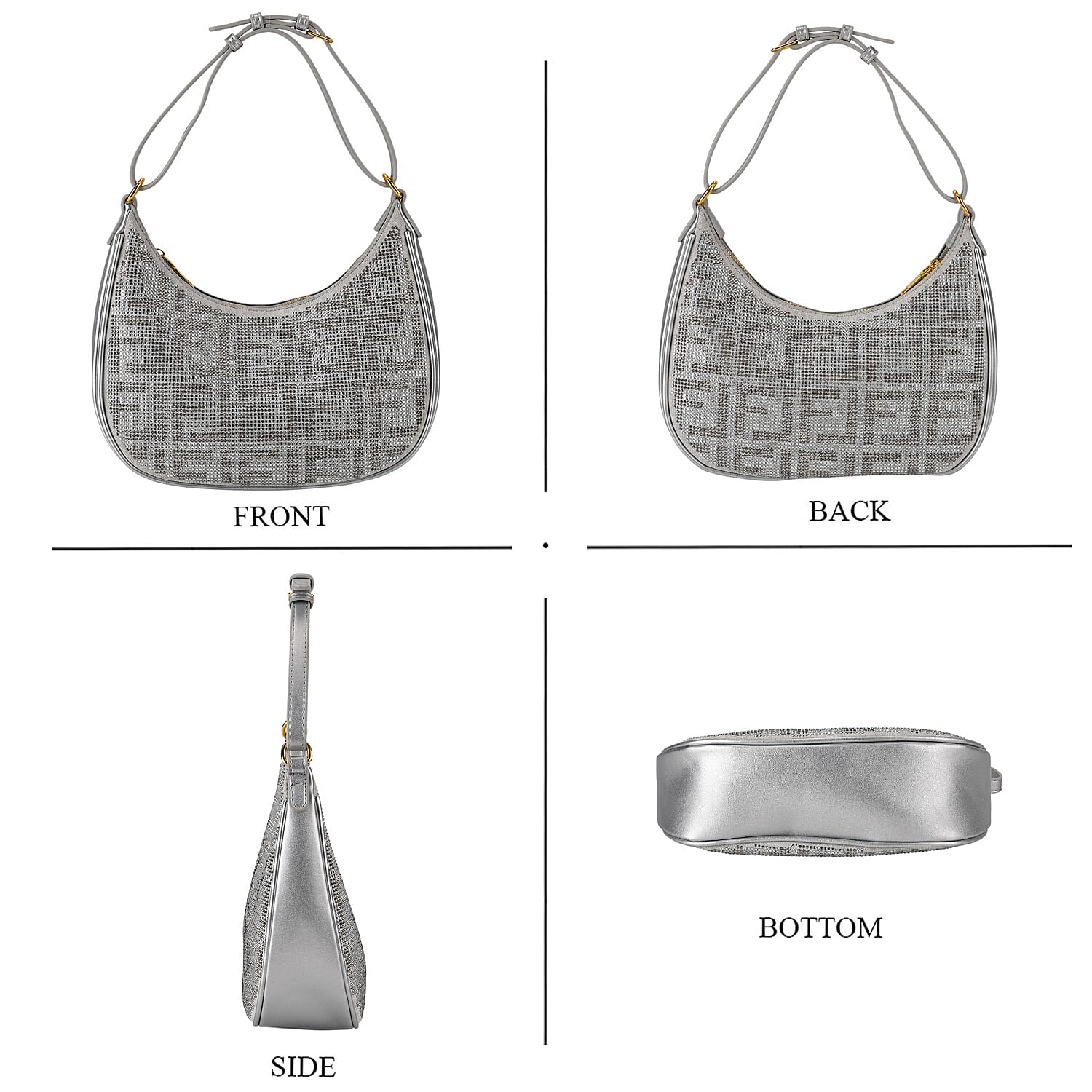 Warehouse Blowout Deal La Marey Silver Faux Leather and Rhinestone Crossbody Bag with Shoulder Strap