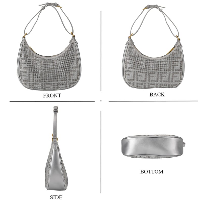 La Marey Silver Faux Leather and Rhinestone Crossbody Bag with Shoulder Strap
