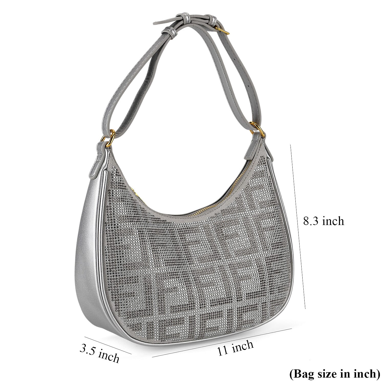 Warehouse Blowout Deal La Marey Silver Faux Leather and Rhinestone Crossbody Bag with Shoulder Strap