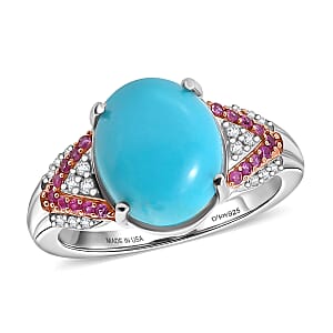 D'Joy Sleeping Beauty Turquoise and Multi Gemstone 2.90 ctw Royal Arch Spectrum Ring in Rhodium Over Sterling Silver (Size 10.0)