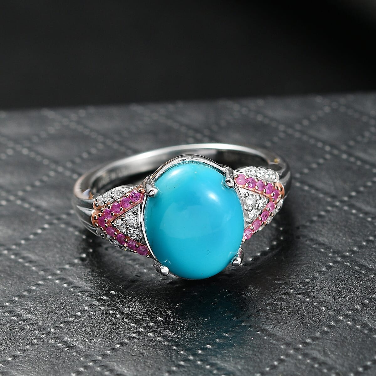 D'Joy Sleeping Beauty Turquoise, Multi Gemstone Ring in Rhodium Over Sterling Silver (Size 8.0) 3.15 ctw image number 1