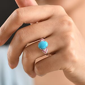 D'Joy Sleeping Beauty Turquoise and Multi Gemstone 2.90 ctw Royal Arch Spectrum Ring in Rhodium Over Sterling Silver (Size 10.0)