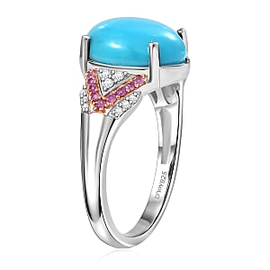 D'Joy Sleeping Beauty Turquoise and Multi Gemstone 2.90 ctw Royal Arch Spectrum Ring in Rhodium Over Sterling Silver (Size 10.0)