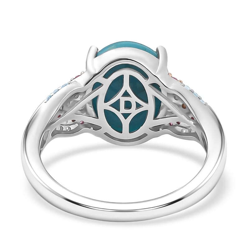 D'Joy Sleeping Beauty Turquoise and Multi Gemstone 3.10 ctw Royal Arch Spectrum Ring in Rhodium Over Sterling Silver (Size 10.0)