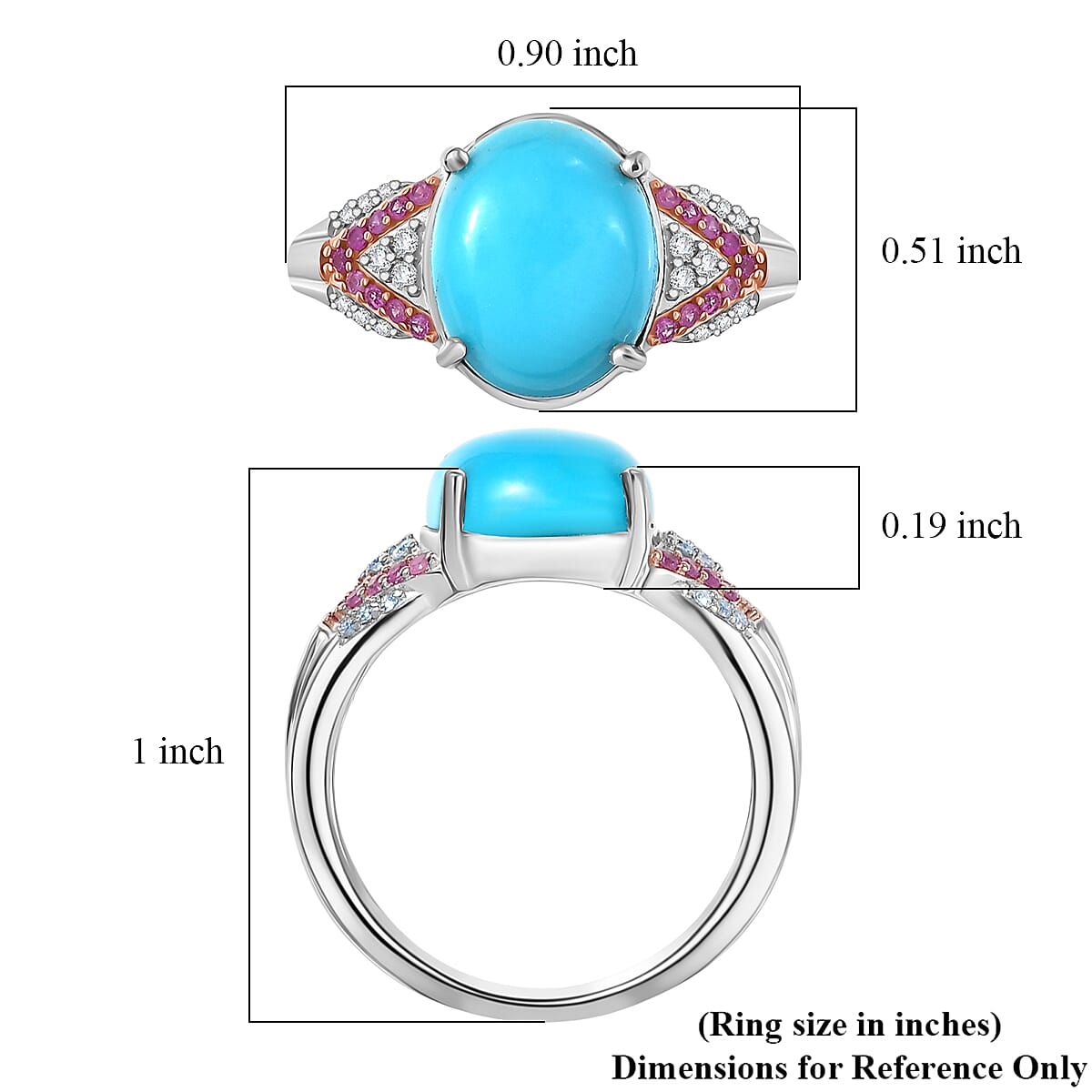 D'Joy Sleeping Beauty Turquoise and Multi Gemstone 2.90 ctw Royal Arch Spectrum Ring in Rhodium Over Sterling Silver (Size 7.0) image number 5