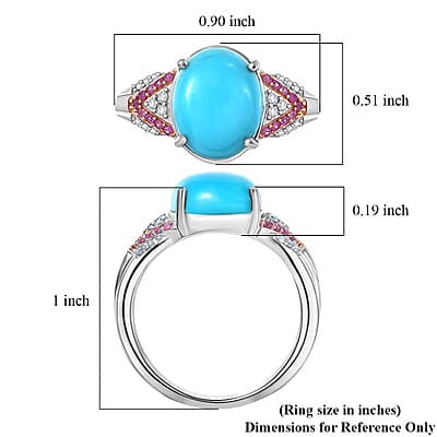 D'Joy Sleeping Beauty Turquoise and Multi Gemstone 3.10 ctw Royal Arch Spectrum Ring in Rhodium Over Sterling Silver (Size 7.0)