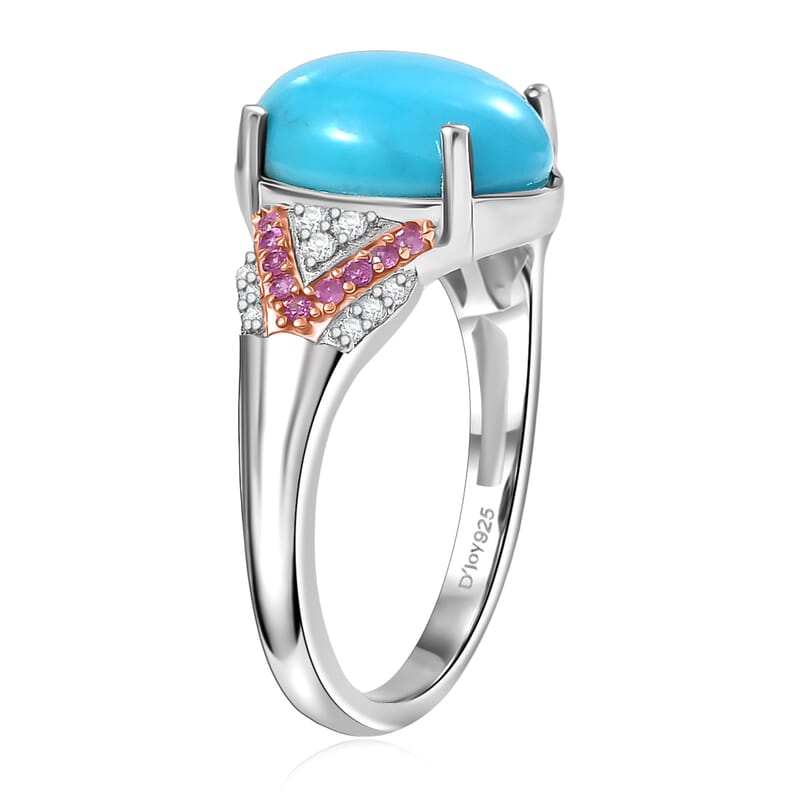 D'Joy Sleeping Beauty Turquoise and Multi Gemstone 3.10 ctw Royal Arch Spectrum Ring in Rhodium Over Sterling Silver (Size 8.0)