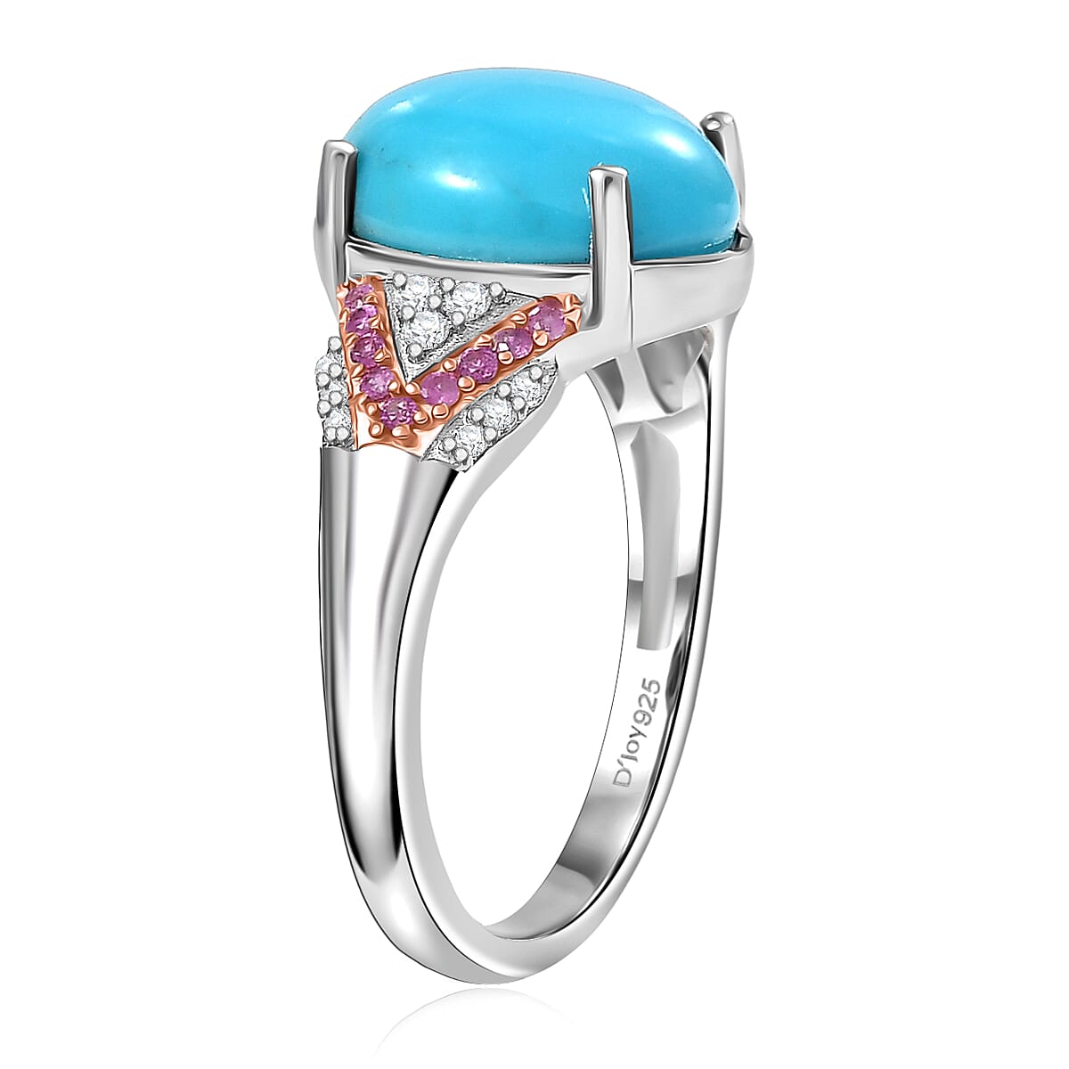 D'Joy Sleeping Beauty Turquoise and Multi Gemstone 2.90 ctw Royal Arch Spectrum Ring in Rhodium Over Sterling Silver (Size 9.0) image number 3