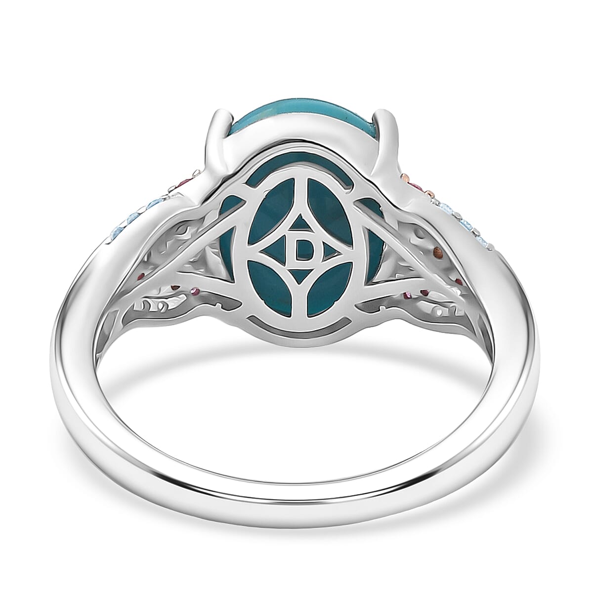D'Joy Sleeping Beauty Turquoise and Multi Gemstone 2.90 ctw Royal Arch Spectrum Ring in Rhodium Over Sterling Silver (Size 9.0) image number 4