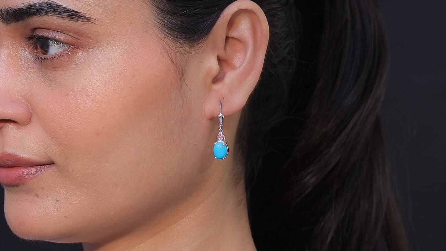 D'Joy Sleeping Beauty Turquoise, Multi Gemstone Lever Back Earrings in Rhodium Over Sterling Silver 4.15 ctw