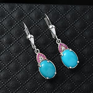 D'Joy Sleeping Beauty Turquoise and Multi Gemstone 4.15 ctw Royal Arch Spectrum Earrings in Rhodium Over Sterling Silver