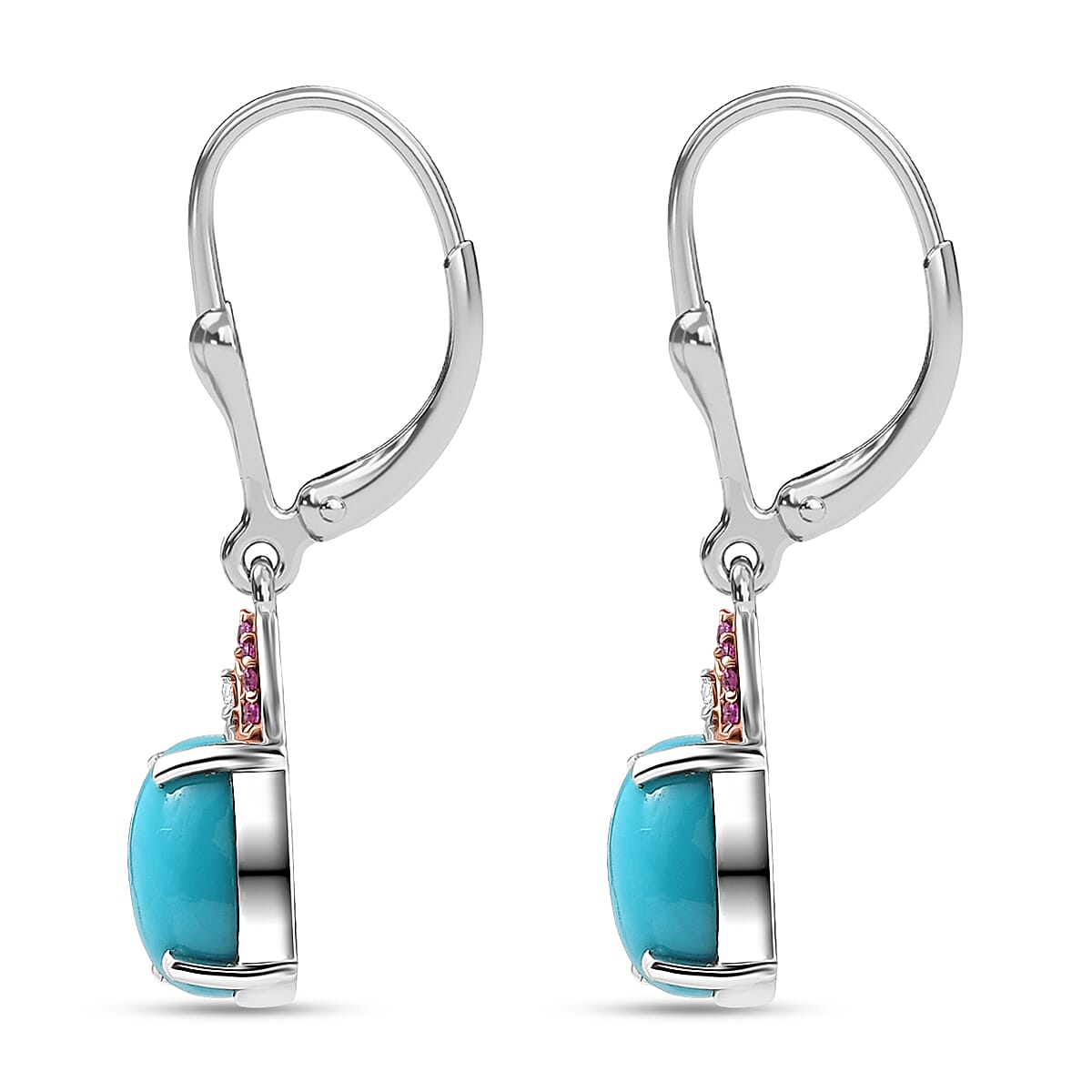 D'Joy Sleeping Beauty Turquoise and Multi Gemstone 4.15 ctw Royal Arch Spectrum Earrings in Rhodium Over Sterling Silver image number 3