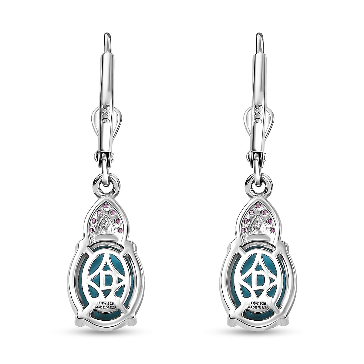 D'Joy Sleeping Beauty Turquoise and Multi Gemstone 4.15 ctw Royal Arch Spectrum Earrings in Rhodium Over Sterling Silver