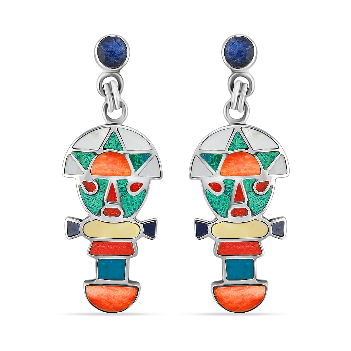 Peruvian Artistry Multi Gemstone 2.50 ctw Rainbow Legado Tumi Earrings in Sterling Silver image number 0