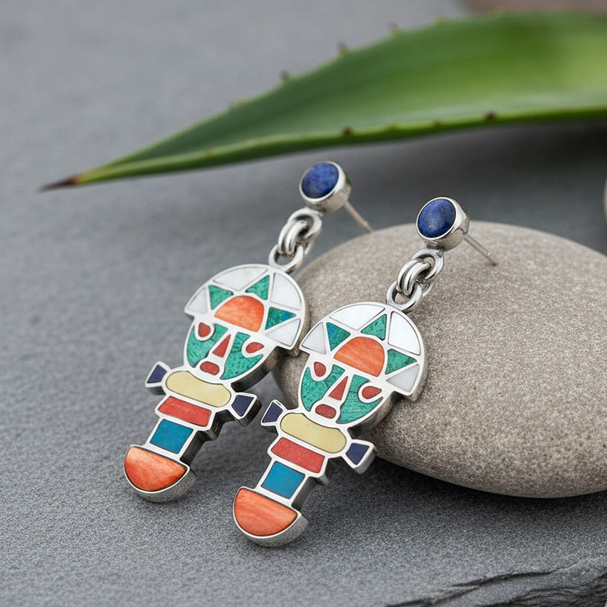 Peruvian Artistry Multi Gemstone 2.50 ctw Rainbow Legado Tumi Earrings in Sterling Silver image number 1