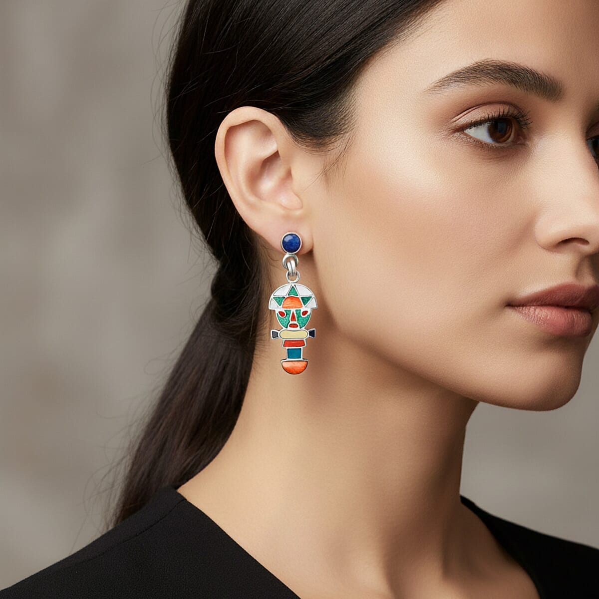 Peruvian Artistry Multi Gemstone 2.50 ctw Rainbow Legado Tumi Earrings in Sterling Silver image number 2