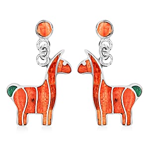 Peruvian Artistry Multi Gemstone 2.00 ctw Orange Llama Earrings in Sterling Silver
