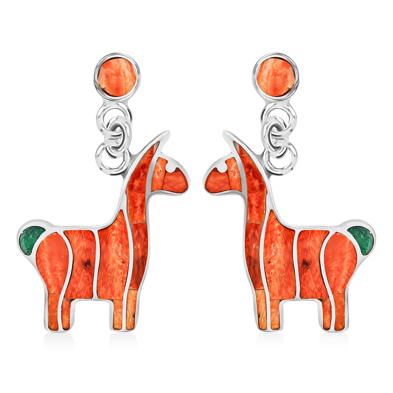 Peruvian Artistry Multi Gemstone 2.00 ctw Orange Llama Earrings in Sterling Silver