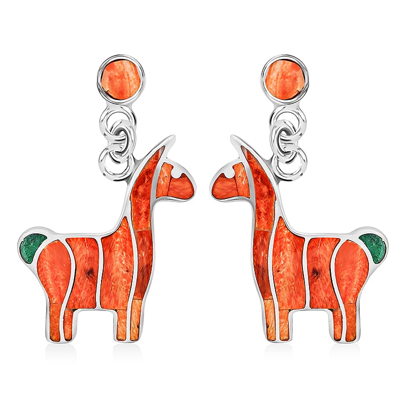Peruvian Artistry Multi Gemstone 2.00 ctw Orange Llama Earrings in Sterling Silver