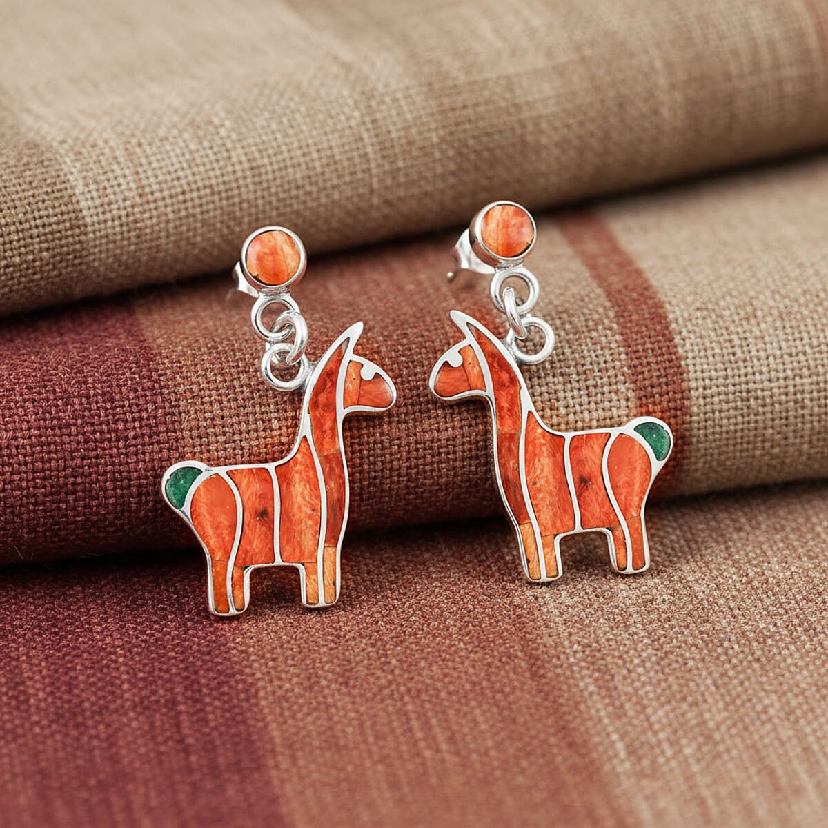 Peruvian Artistry Multi Gemstone 2.00 ctw Orange Llama Earrings in Sterling Silver image number 1