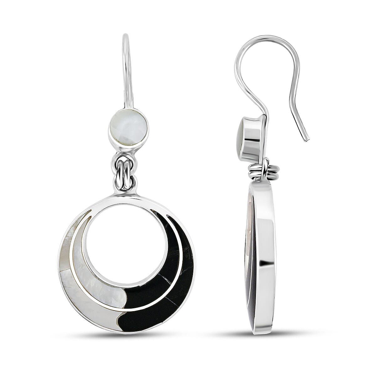 Peruvian Artistry Multi Gemstone 5.00 ctw Black and White Delia Circle Earrings in Sterling Silver image number 0