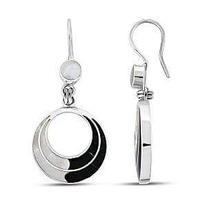 Peruvian Artistry Multi Gemstone 5.00 ctw Black and White Delia Circle Earrings in Sterling Silver