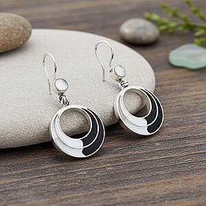 Peruvian Artistry Multi Gemstone 5.00 ctw Black and White Delia Circle Earrings in Sterling Silver