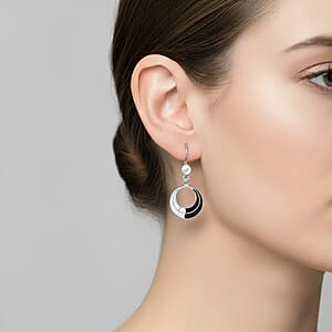 Peruvian Artistry Multi Gemstone 5.00 ctw Black and White Delia Circle Earrings in Sterling Silver