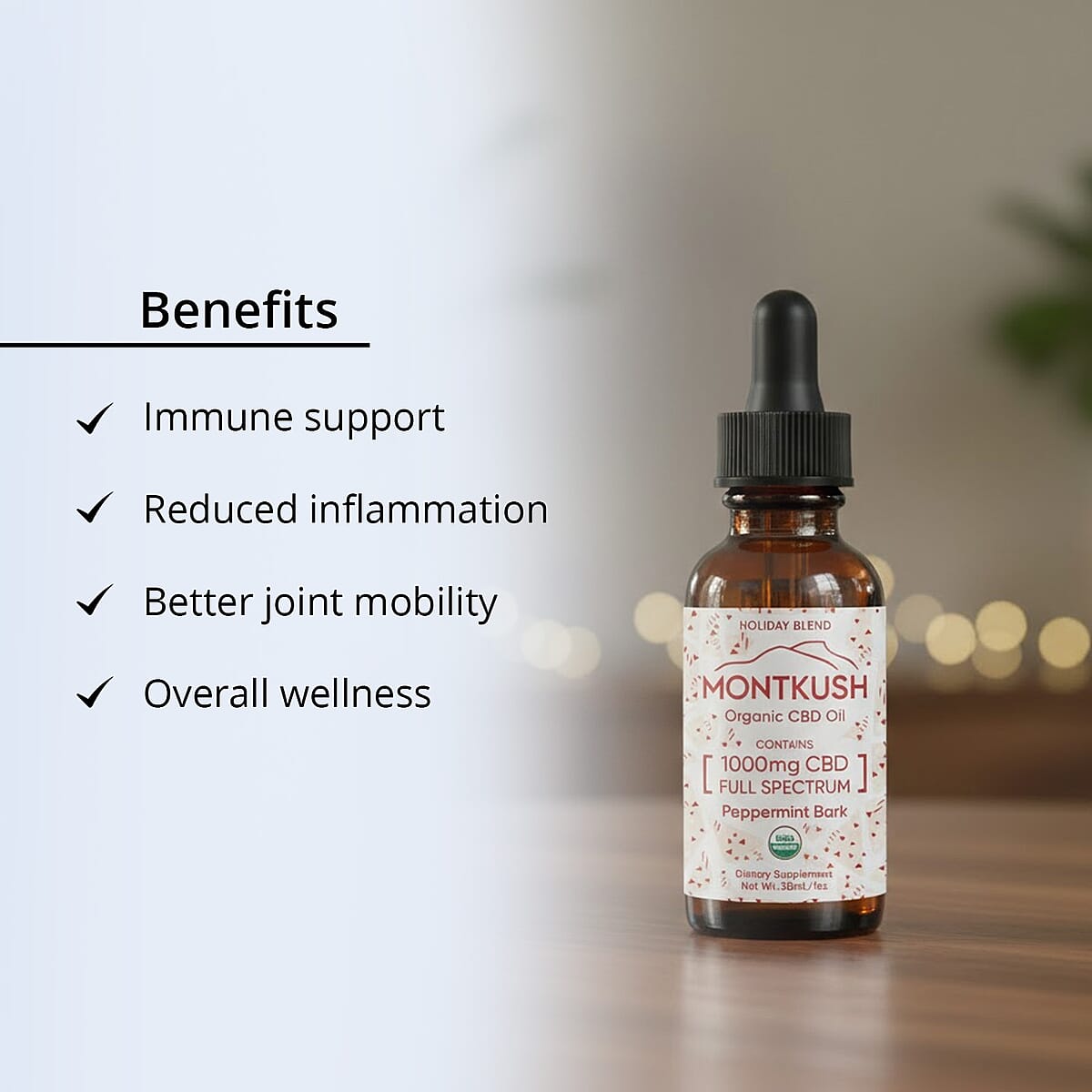 MontKush USDA Organic Seasonal 1000mg CBD Oil - Peppermint Bark 1oz image number 3