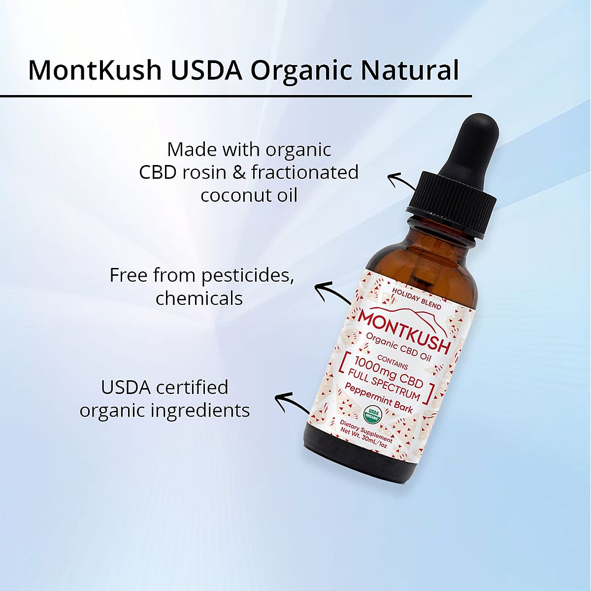 MontKush USDA Organic Seasonal 1000mg CBD Oil - Peppermint Bark 1oz image number 4