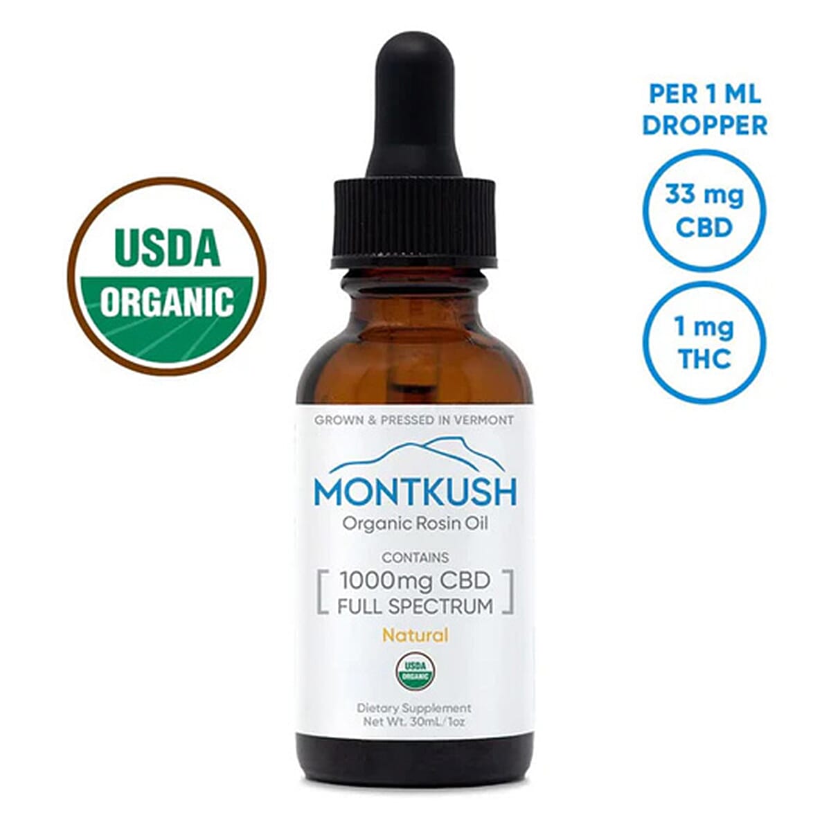 Montkush USDA Organic 1000mg CBD Rosin Oil - Natural Flavor image number 0