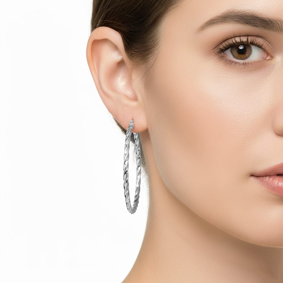 Twisted Hoop Earrings in Stainless Steel image number 2