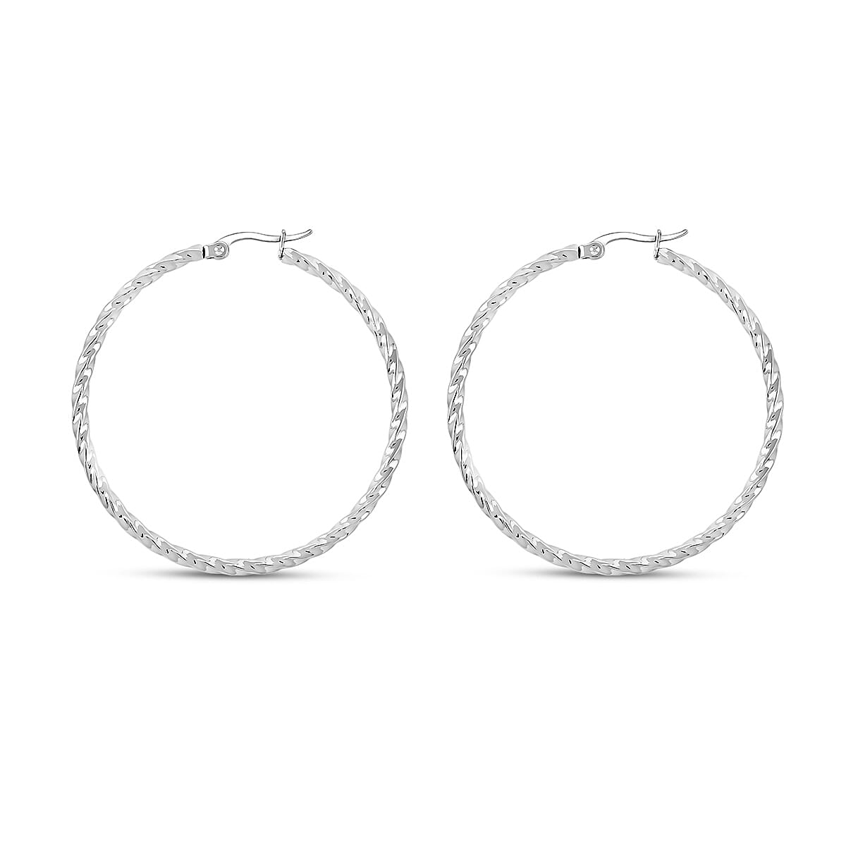 Twisted Hoop Earrings in Stainless Steel image number 3