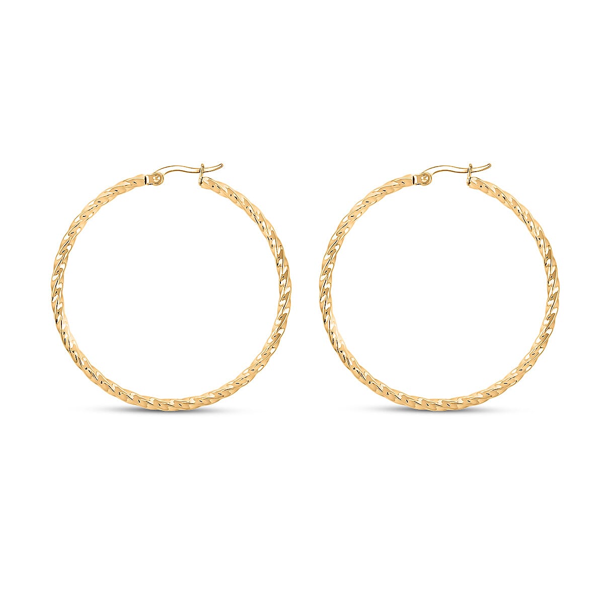 Twisted Hoop Earrings in ION Plated YG Stainless Steel image number 3