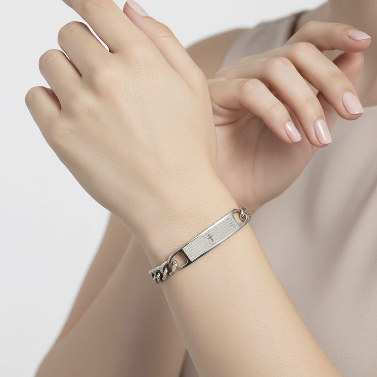 Bible Verse Chain Bracelet in Stainless Steel (8.00 In) image number 2