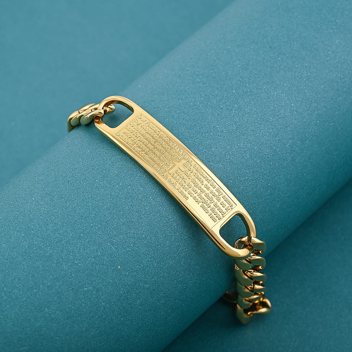 Bible Verse Chain Bracelet in ION Plated YG Stainless Steel (8.00 In) image number 1