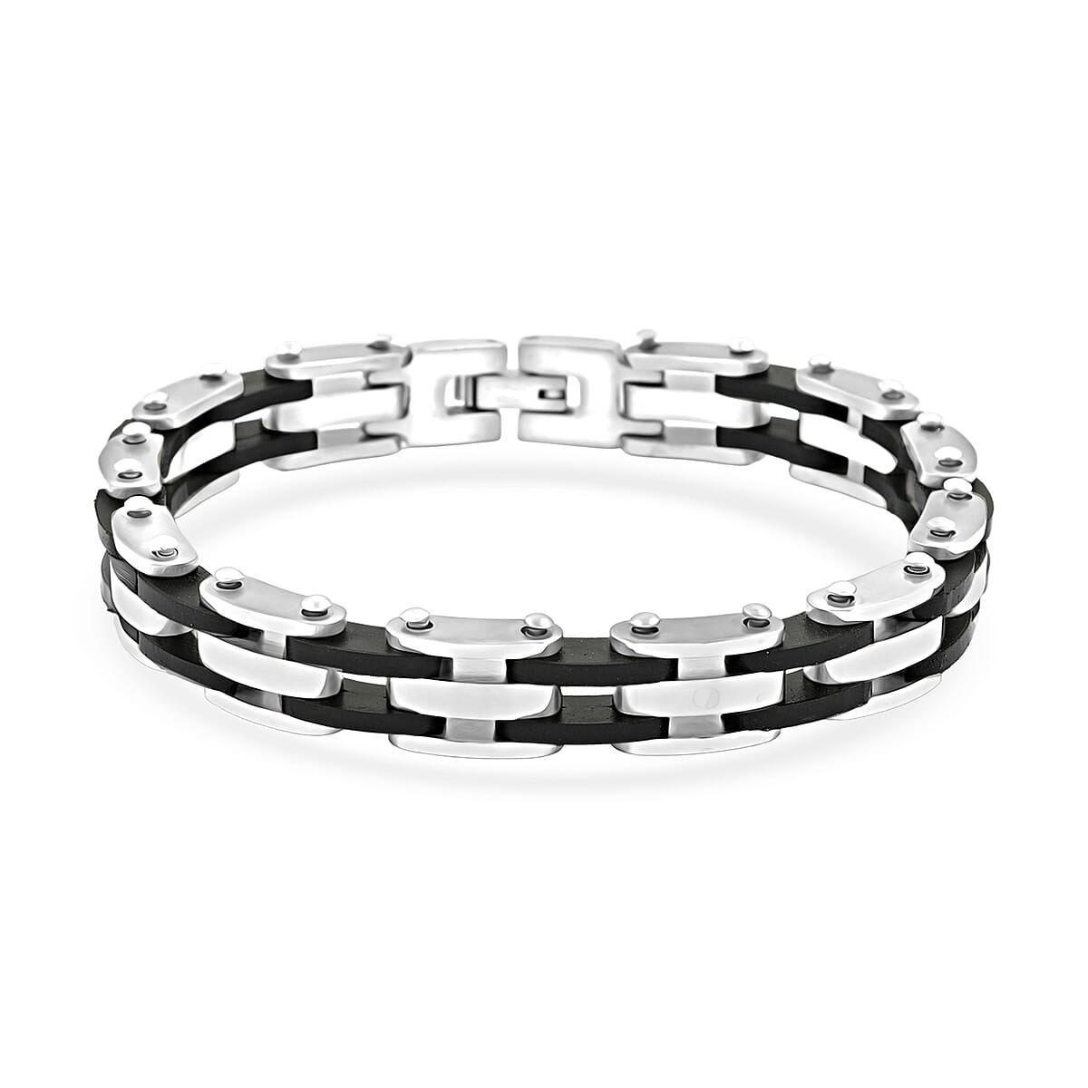 Link Chain Bracelet in ION Plated Black and Stainless Steel (8.00 In) image number 0